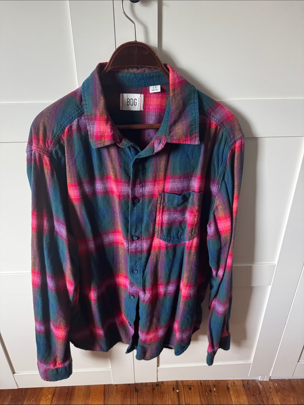 BDG Plaid Button-Down Shirt in Teal and Pink
